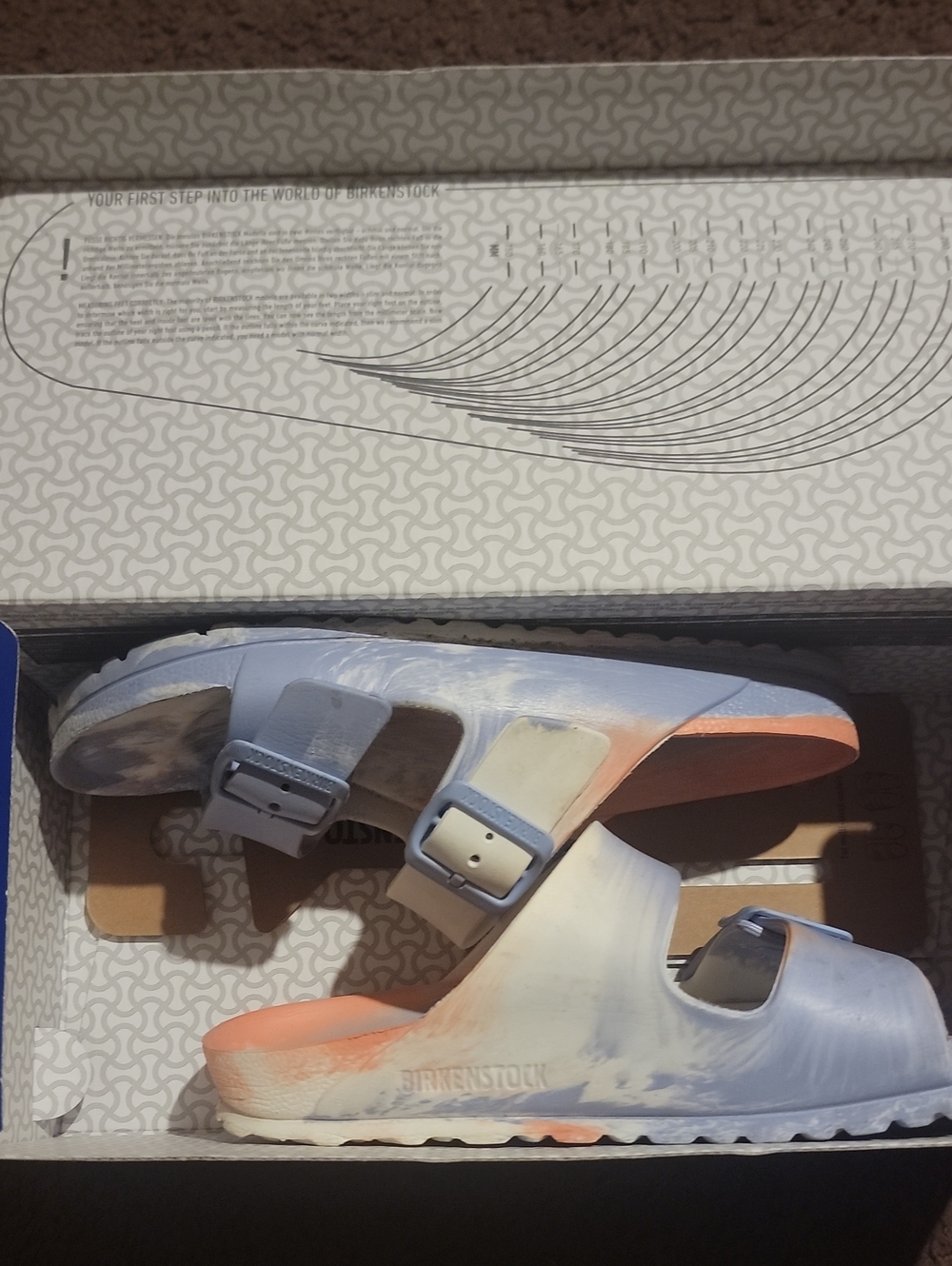 Birkenstock Woman's Two-Strap Sandals in Light Blue and Orange Fade